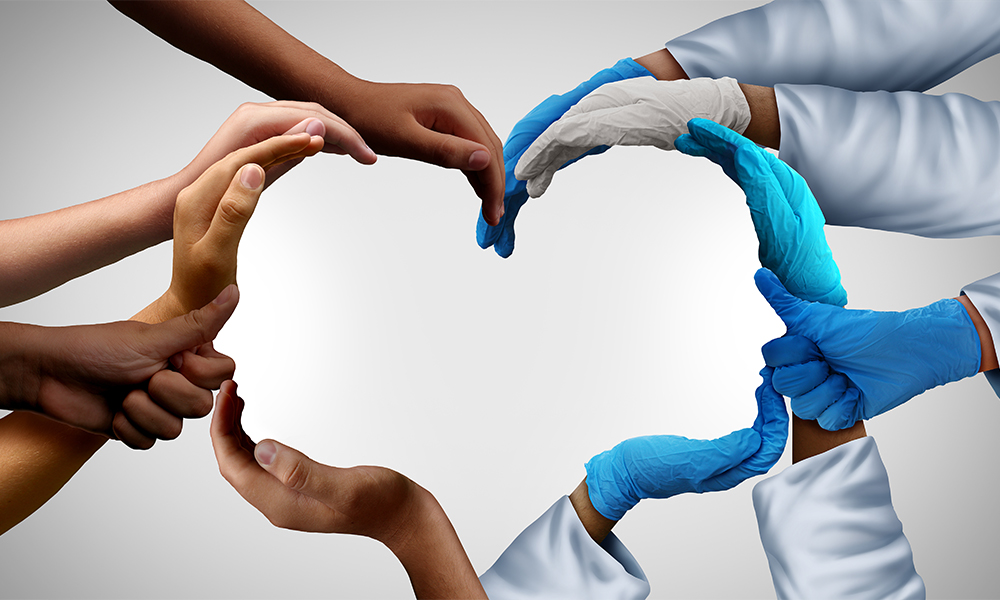diverse provider hands form a heart